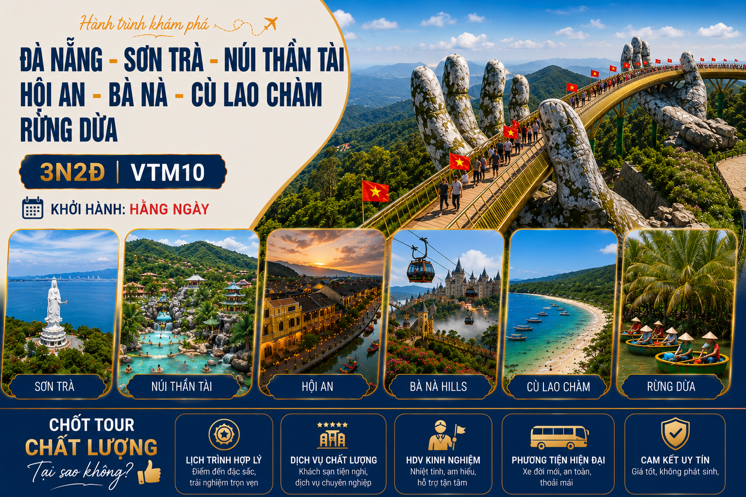 ĐN– SƠN TRÀ – NHS – HỘI AN -BÀ NÀ/THẦN TÀI - CÙ LAO CHÀM/RỪNG DỪA BẢY MẪU - 3N2D- VTM10