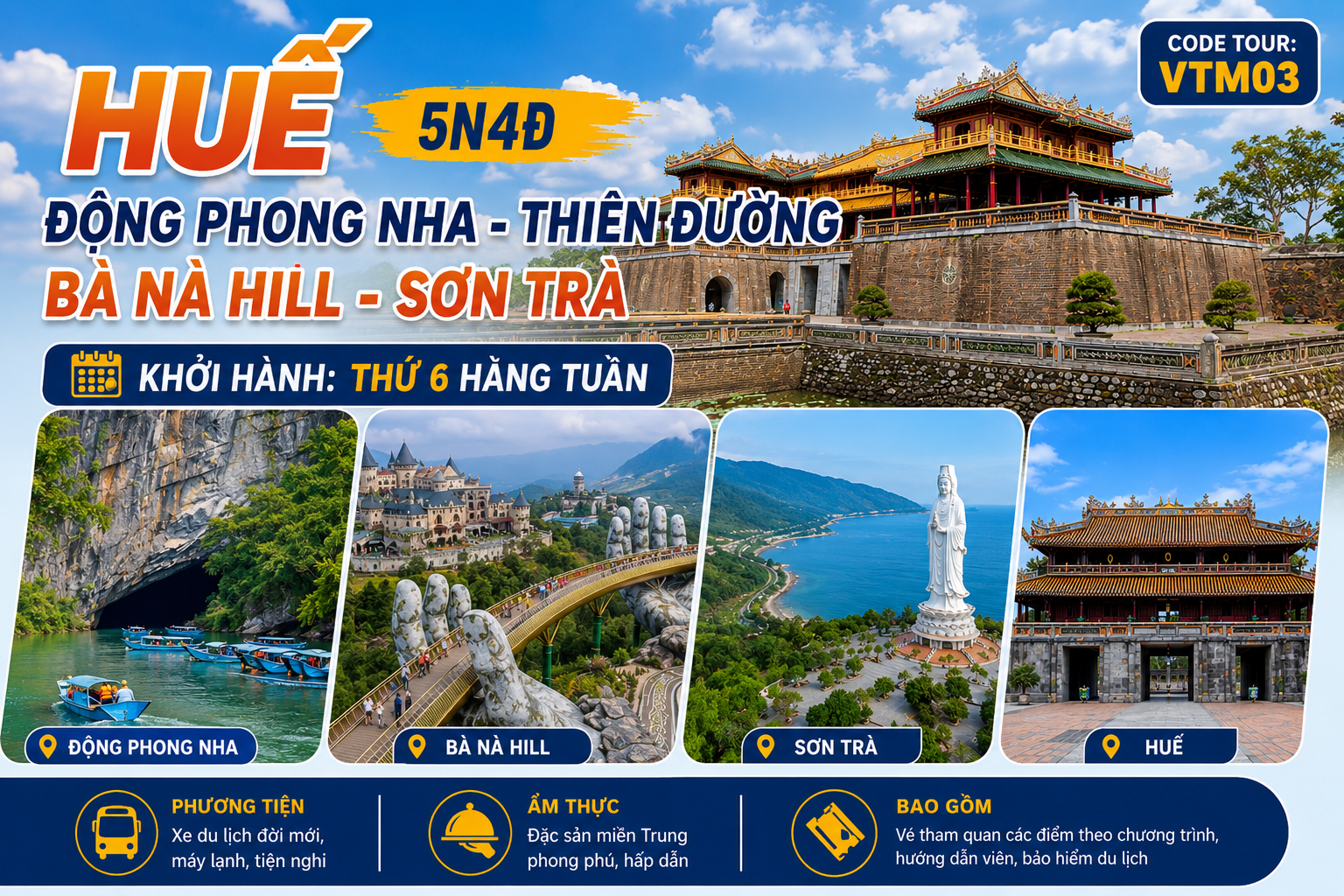 HUẾ - ĐỘNG PHONG NHA/THIÊN ĐƯỜNG – BÀ NÀ/CLC- SƠN TRÀ - 5N4D - VTM03